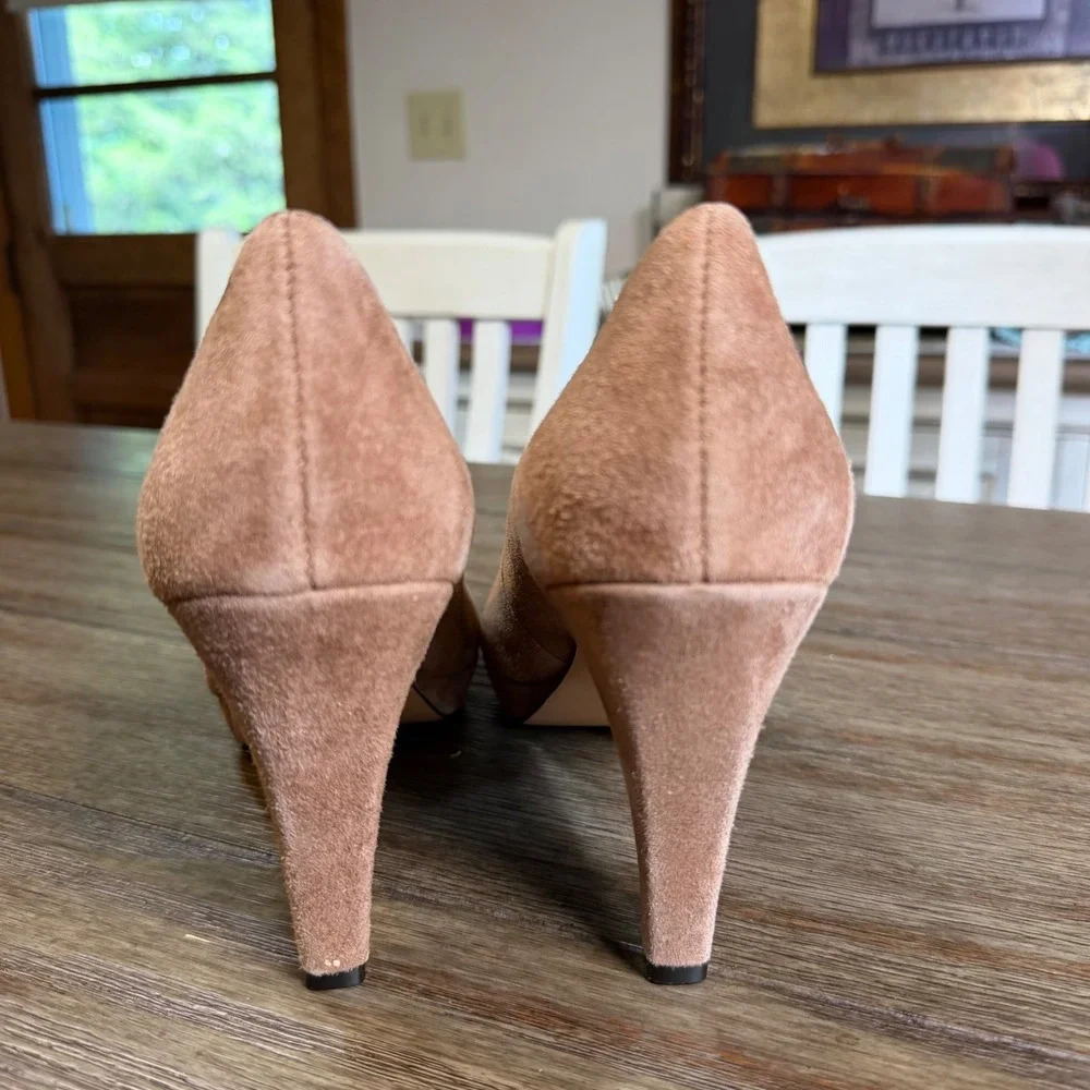 Adrienne Vittadini Womens Tan Suede Platform Pumps Round Toe Block Heel Size 9M